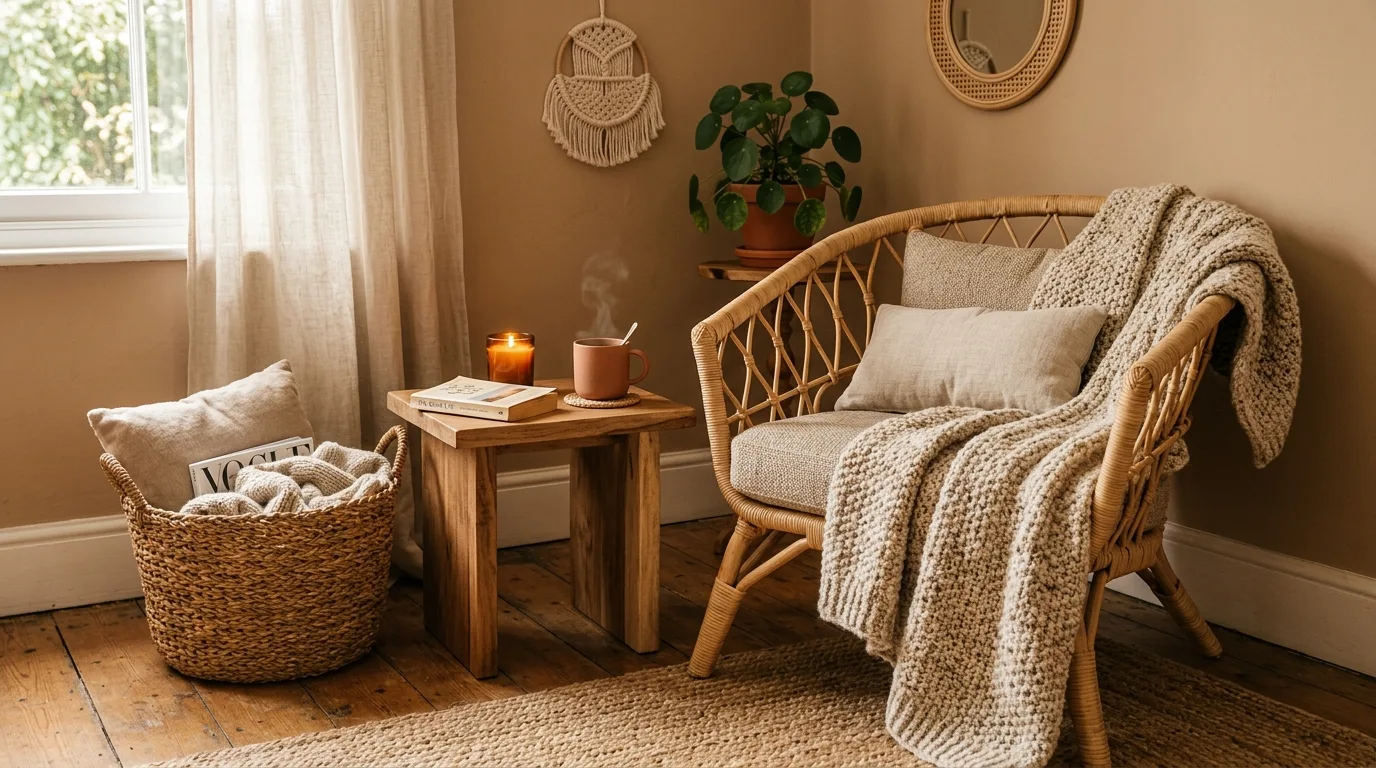 Style a cozy corner with rattan and woven texture inspiration for an earthy bedroom.